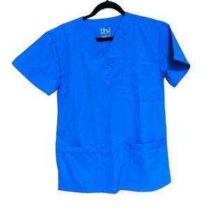 BHU Beverly Hills Uniforms Men’s Azure Blue Scrub Top Polyester/Spandex Size S